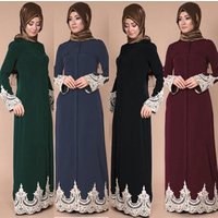 Muslim Lace Patchwork Abaya Long Sleeve Robe