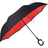 Custom Windproof Double Layer C Handle Pongee Inverted Reverse Umbrella