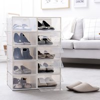 Best Selling DIY Clear Stackable High-heel Ottoman Transparent Drop-front Plastic Storage Dustproof Box Container For Shoe