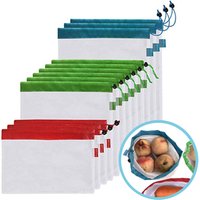 12pcs/set Reusable Mesh Produce Bags Washable Eco Friendly Bags for Grocery Shopping Storage Fruit Vegetable Toys Sundries
