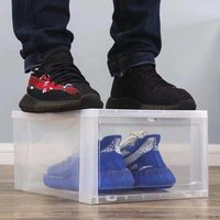 Wholesale made transparent nike shoes men slide out acrylic storage shoe plastic boxes drawer magnetic drop front packing