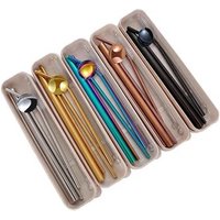 5 Piece Stainless Steel Reusable Drinking Straw Set Box