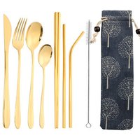 8 Piece Electroplated Stainless Steel Cutlery & Straw Set