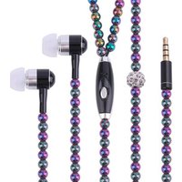 Fashion necklace earphone headphone headset music earpiece for Women Girl Rhinestone Jewelry design 3.5mm interface pearl