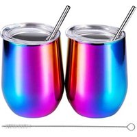 DAOQI 12 oz Double-insulated Wine Tumbler, Stainless Steel Tumbler Cup with Lids and Straws for Wine, Coffee, Drinks, Champagne
