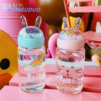 South Korea gift for daily use Creative cute sequin rabbit water bottle cartoon fancy creative drinking glass cup