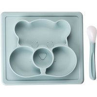 Papa Care Eco-friendly 100% Food Grade Bear Shape Tableware Baby Silicone License Plate Kids Children Plates With Spoon
