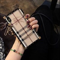 For iPhone 7 plus xs max Hot Selling Girl Style TPU Lattice Design Metal with Necklace Phone Case