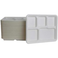 Disposable Biodegradable Sugarcane Bagasse Plates with 5 Compartments