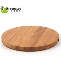 Custom logo round shape fast qi stand bamboo phone wireless charger