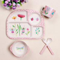 Wholesale 5 piece eco -friendly bamboo fiber kids dinnerware baby bamboo fiber dinnerware children dinnerware sets