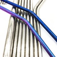 New Technology 215*6MM 267*6MM Patterned Stainless Steel Metal Smoothie Straw With Cleaning Brush
