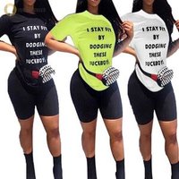A060015 wholesale summer plain lady short sleeve print casual t shirt black shorts set with letter