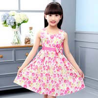 Sleeveless Floral Princess Dress Ribbon Bow