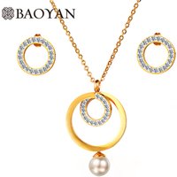 Baoyan Gold Silver Hollow Round Circle Stainless Steel Pearl Jewelry Sets