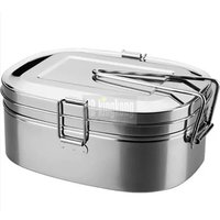 china factory low price 2 in 1 Oval shape 2 Compartment stainless steel metal bento lunch box With Lock Take Away Food Box