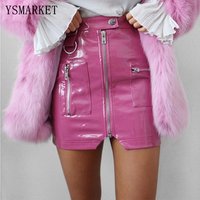 PU Leather Mini Skirt Split Zipper