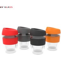popular double wall glass coffee mug with silicone sleeve and lid