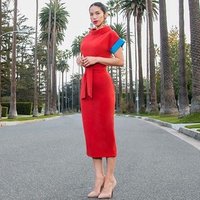 Elegant Modern Office Ladies Formal Wear Midi Dress With Belt