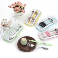 Wholesale Reusable Cute Stainless Steel Spoon Fork Plastic Chopsticks Travel Utensils Set