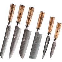 FINDKING 6 PCS AUS-10 Damascus Steel Sapele Wood Handle Arrow Pattern Damascus Knife Set 67 layers Chef Utility Paring Knife