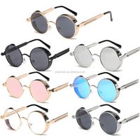 Vintage Polarized Steampunk Sunglasses Mens Brand Design Round Sun glasses KU689