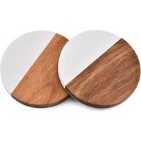 Acacia Wood & Marble Round Coffee Cup Coaster
