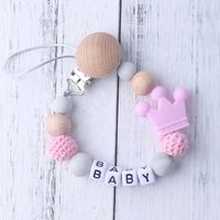 BPA free Silicone Crown Pacifier Holder Chain Soother Clip Baby Crochet Wood beads Pacifier Clip