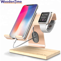 Multi-function desktop stand desk organizer wooden smartphone mobile phone charging docking station for iPhone and smart