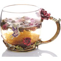 Wholesale Gift Enamel Glass Rose Tea Coffee Enamel Glass Cups With Handle
