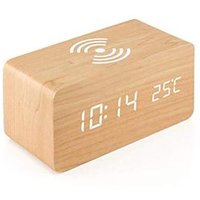 Mobile phone Qi Wireless charging wooden digital alarm clock with temperature