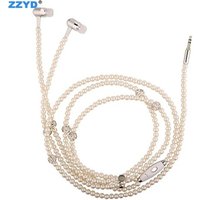 ZZYD Wired Stereo Headphone Pearl Necklace 3.5mm In-Ear Portable Sport Earphone with Mic