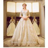 Elegant Line Chiffon Wedding Dress Three Quarter Sleeves