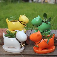 Colored cute small dog ceramic animal shape planters