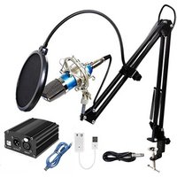 BM-700 Studio Recording Condenser Microphone NB-35 Adjustable Arm Stand Shock Mount Filter USB card 48V Phantom Power