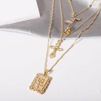 Wholesale New Fashion Multi Cross Rose Pendant Necklace 3 Layers Chains Gold Necklaces