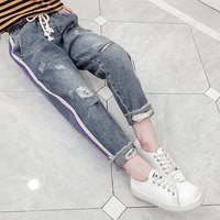 High Quality Girls Spring Long Pants Denim Pants Kids Popular Loose Casual Stripes Jeans
