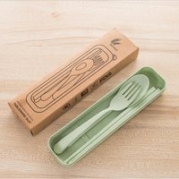 Wheat Straw 3-Piece Chopsticks Spoon Fork Set With Box Portable Tableware for Picnic