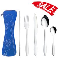 stainless steel knife fork spoon tea spoon metal straws travel cutlery set with case