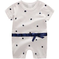 Cotton Short Sleeve Dot & Bear Print Jumpsuit