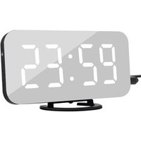Digital Mirror LED Screen Alarm Clock with Dual USB Charging Port Brightness Sensor for Bedroom Kitchen Hotel Table Desk
