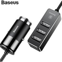 Baseus Reliable 3.1A Three USB Port Car Charger Quick Charge With Cables Qi Car USB Charger