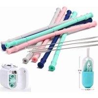 Custom reusable Food grade travel collapsible straw silicone foldable straw portable drinking straw with clean brush