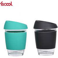 Fscool Reusable Glass Coffee Cup with Silicone Sleeve & Lid