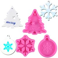 Fondant tools cake decorating christmas tree snowflake silicone ornaments hanging keychain mold with hole