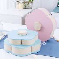 Double layer Petal Rotating Melon Fruit Plate Shaking Sound Snack Plate Creative Plastic Storage Plate