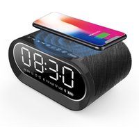 New arrive 2*6W Fabric wireless charger mini bluetooth speaker with alarm clock and FM radio