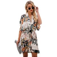 Autumn Line Floral Print Umbrella Dress