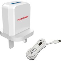 Marakoko MA42 12W Dual Port USB Wall Charger 5V 2.4A Fast Charging Adapter Smart Phone Charger UK Plug with USB Cable