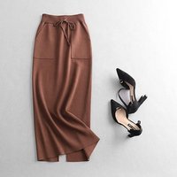 Autumn Winter Knit Maxi Tube Skirt Split Detail
